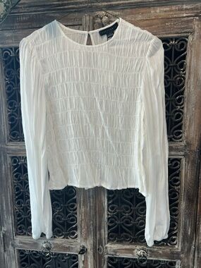 Sanctuary White Long-Sleeve Smocked Blouse